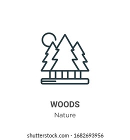 Woods outline vector icon. Thin line black woods icon, flat vector simple element illustration from editable nature concept isolated stroke on white background