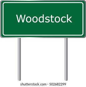 Woodstock , Illinois , road sign green vector illustration, road table, USA city