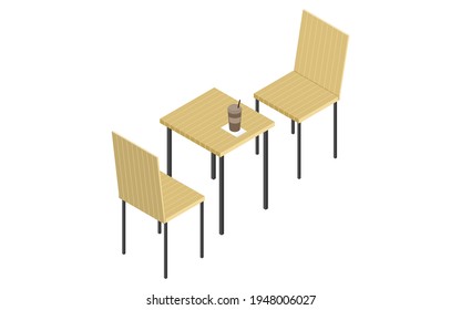 Wood-style table and chair set, isometric
