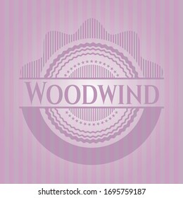 Emblema rosa realista Woodwind. Ilustración vectorial. Detallado.