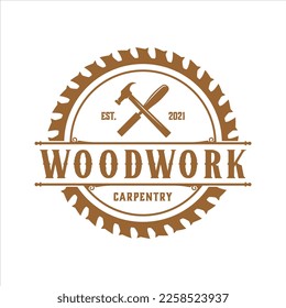 woodwork carpentry logo design template vector, vintage style.