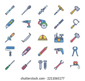 Woodwork and Carpentry tools icon set