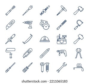 Woodwork and Carpentry tools icon set