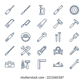 Woodwork and Carpentry tools icon set