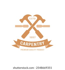 Woodwork hammer carpentry vintage badge logo template vector illustration.