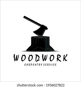 woodwork logo vector illustration design. carpentry service logo for master woodwork. ax logo template inspiration . lumberjack wood trunk logo vintage template old retro illustration design