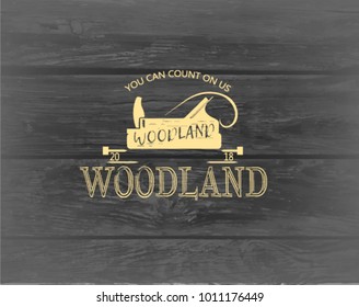 Woodwork logos. Vector badges for carpentry, sawmill, lumberjack service or woodwork shop,vector