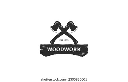 Woodwork logos. Vector badges for carpentry, sawmill, lumberjack service or woodwork shop