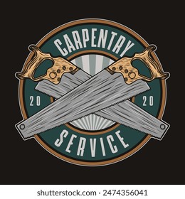 Woodwork logos. Vector badges for carpentry, sawmill, lumberjack service or woodwork shop.