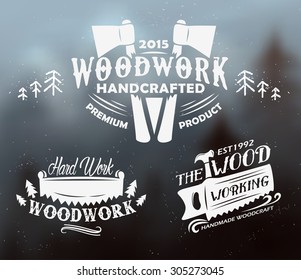 Woodwork retro vintage emblem. Retro vector design graphic element, emblem, logo, insignia, sign, identity, logotype, poster.