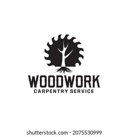 Woodwork saw and tree logo vector design