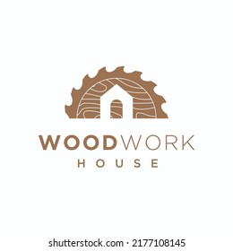 Woodwork sawmill carpentry house logo design vector illustration