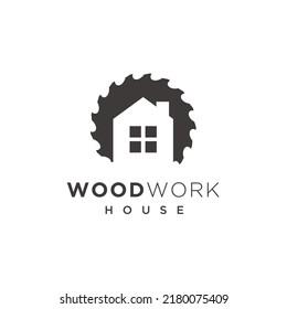 Woodwork sawmill carpentry house logo design vector illustration	