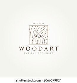 woodwork simple line art logo. letter x chisel with wooden board logo vector illustration design