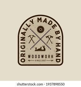 Diseño del logotipo de Ilustración de vectores de carpintería. Plantilla de logotipo de madera para el servicio de maestría de madera, aserradero y carpintería. Inspiración de concepto del logotipo de Ax, Saw y Wood Planer