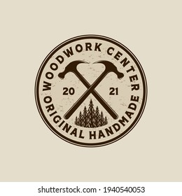 Woodwork Vector Illustration Logo Design. Woodwork Logo Template for Wood Master, Sawmill and Carpentry Service. Hammer Logo Concept Inspiration