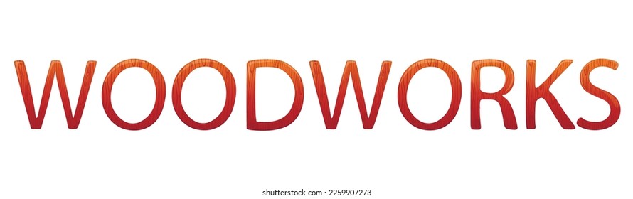 Woodwork  vector word with wood texture. Isolated on a white background.