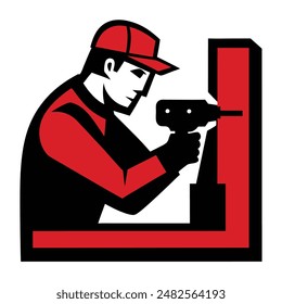 Woodworker drilling holes carpenter woodworker craftsman vector illustration