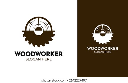 Woodworker logo design. Saw and wood icon for carpenter or carpentry identity