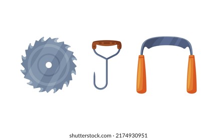 Holzarbeiter und Holzhackwerkzeuge, Vektorgrafik