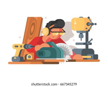 Woodworker man at workplace