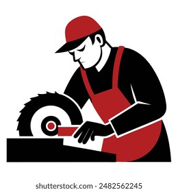 Woodworker using a circular saw carpenter woodworker craftsman vector illustration