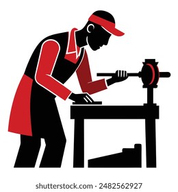 Woodworker using a lathe carpenter woodworker craftsman vector illustration