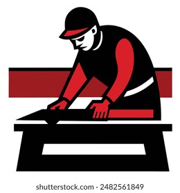 Woodworker using a table saw carpenter woodworker craftsman vector illustration