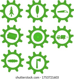 woodworking building material and tools gear icons for design on a white background