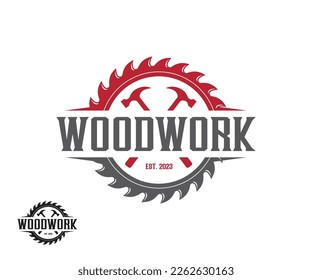 Woodworking and Carpentry retro vintage logo design. Sawmill or saw logo design