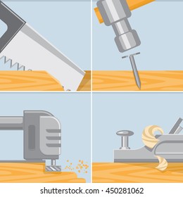 Woodworking. Carpentry tools. Vector illustration