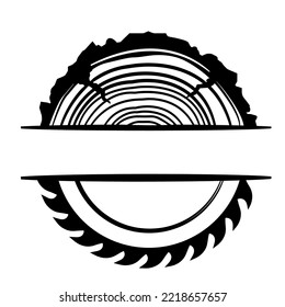 Woodworking chainsaw vector logo illustration, Wood carpentry logo silhouette, Handyman company business card logo,  Wooden circle monogram, Wood slice, Woodworker Lumberjack design