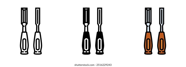 Woodworking Chisel Icon, A hand tool with a sharp, beveled edge used for carving or shaping wood, essential in woodworking or carpentry.