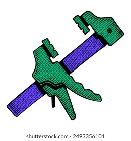 Woodworking clamp hand drawn illustration halftone color vector illustration