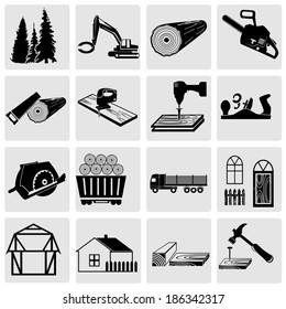 Woodworking and  construction related icons set.