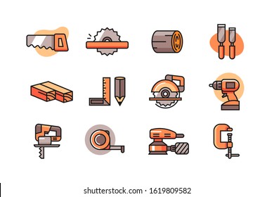 Woodworking icon set vector design