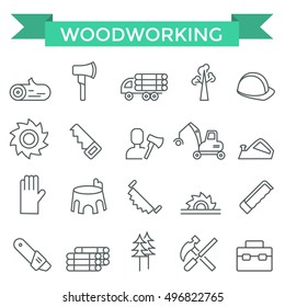 Woodworking icons, thin line design 