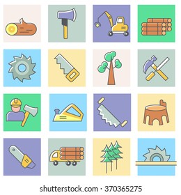 Woodworking icons, thin line flat design