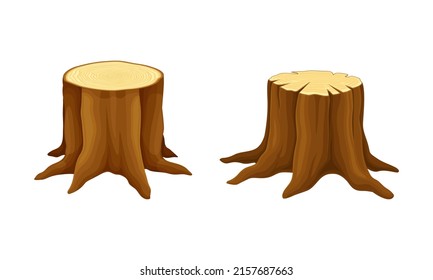 Conjunto de materiales de la industria de la madera. Ilustración vectorial de trozos de árbol