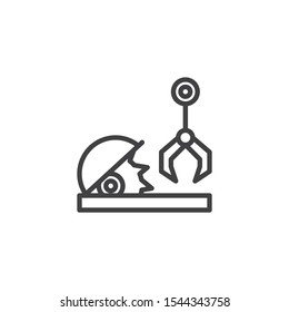 Woodworking industry robot arm line icon. linear style sign for mobile concept and web design. Circular saw and robotic arm outline vector icon. Symbol, logo illustration. Vector graphics
