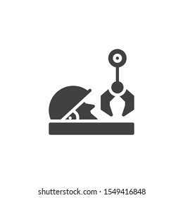Woodworking industry robot arm vector icon. filled flat sign for mobile concept and web design. Circular saw and robotic arm glyph icon. Symbol, logo illustration. Vector graphics