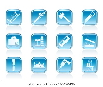 Woodworking industry and Woodworking tools icons - vector icon set