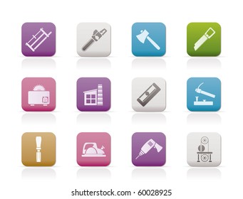 Woodworking industry and Woodworking tools icons - vector icon set