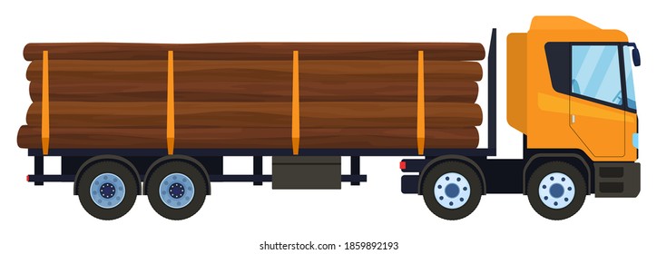 Woodworking industry. Transport for logging. Loading, timber transportation. isolated vector illustration