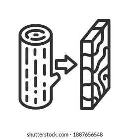 Trabajos en madera de un registro a otro, icono lineal. Línea con trazo editable