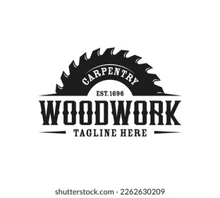 Woodworking logo design. Carpentry retro vintage logo. Sawmill or saw logo design