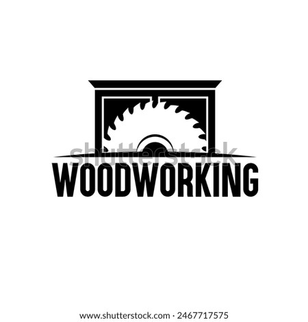 woodworking logo design. circular saw blade and wood cabinet