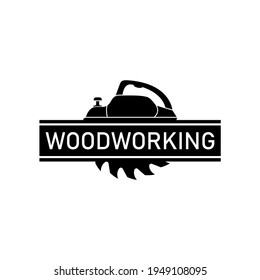 Woodworking logo. Vector for carpentry, woodwork, lumberjack, woodcraft, sawmill service. Isolated clipart on white background.