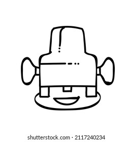 Woodworking Router Tool Icon Black And White Vector Illustration. Editable Outline Stroke.