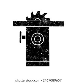 Woodworking table saw black hand drawn icon in grunge look